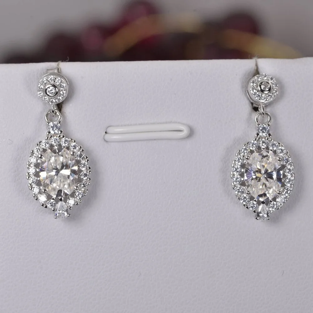 Certified Moissanite 3.0ct Oval Dangle Earrings 925 Sterling